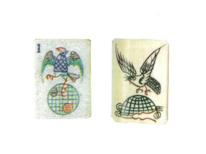 地球大の「一索鳥」（左 チャド・バレー社牌、右 梅蘭芳牌）